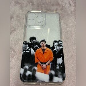 iPhone 16 Pro Max case - Luigi Mangione in orange print.
